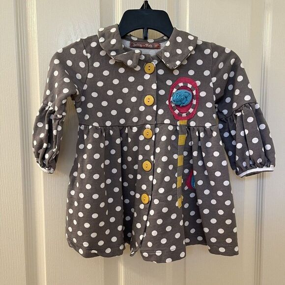 Jelly the Pug Daisy Gray Polka Dot Sophie Knit Jacket Applique Girls Size 3T - Picture 1 of 13